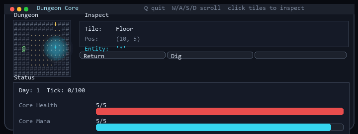 Dungeon Core terminal roguelike demo